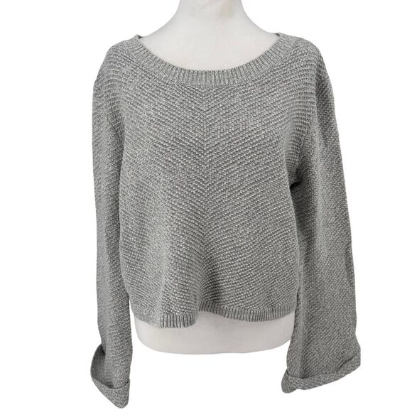 Roxy Gray Textured Knit Pullover Sweater Women’s Sz M Drop Shoulder Slouchy Cozy - Picture 1 of 10